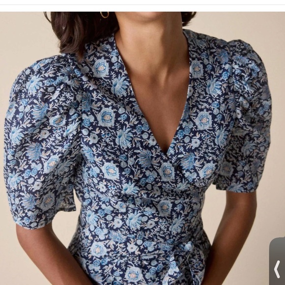 NWT St Roche Pearl Dress in Navy Wrap Around Midi Puff Sleeve Floral Size 4 - Picture 3 of 16